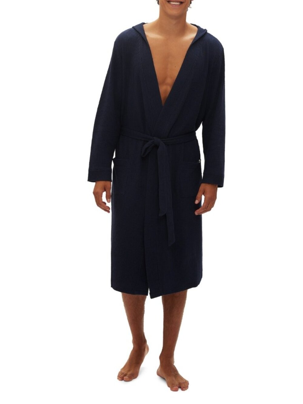 Gap Men's Blue Hooded Waffle-Knit Robe Size L - Picture 2 of 2